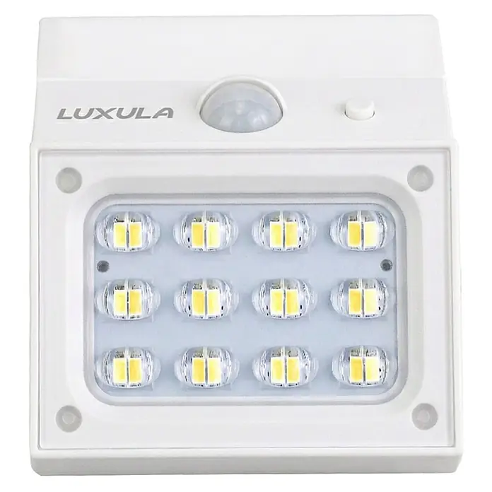 Luxula Solar-Außenwandleuchte - L x B x H: 9,5 x 8,8 x 7,3 cm, Weiß, IP65, 300 lm - Weißes Solar-LED-Licht mit Bewegungssensor und 12 hellen LEDs.