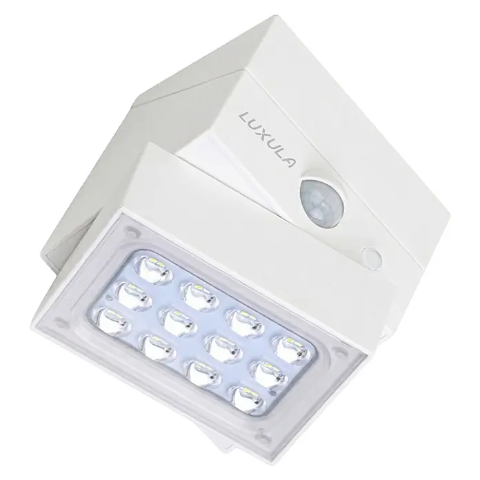 Luxula Solar-Außenwandleuchte - L x B x H: 9,5 x 8,8 x 7,3 cm, Weiß, IP65, 300 lm - Weißes, eckiges LED-Licht mit 12 Lampen, Bewegungsmelder und Lichtsensor, Marke LUXULA.