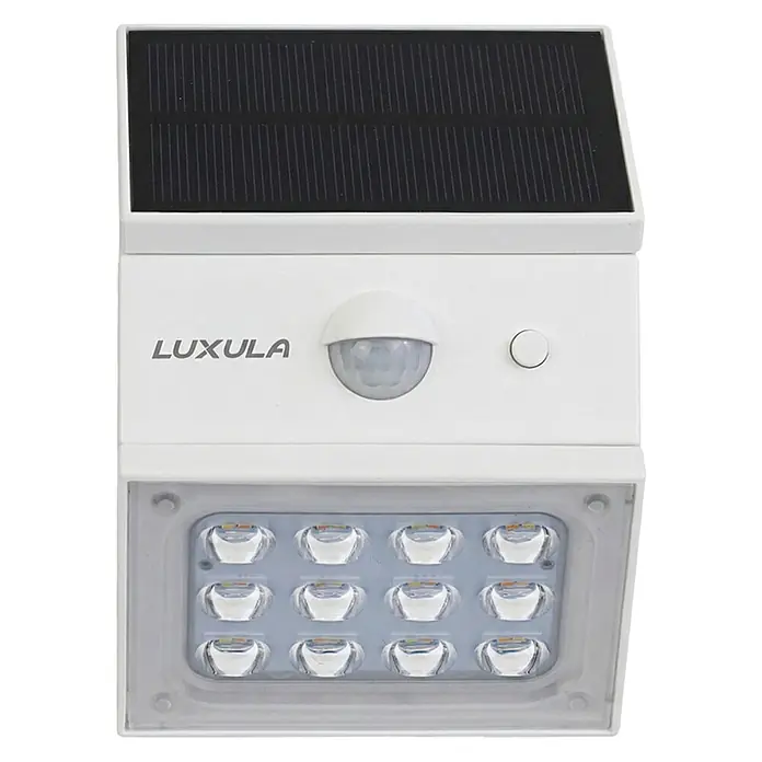 Luxula Solar-Außenwandleuchte - L x B x H: 9,5 x 8,8 x 7,3 cm, Weiß, IP65, 300 lm - Weißes LUXULA Solar-LED-Wandlicht mit Bewegungsmelder und mehreren LEDs.