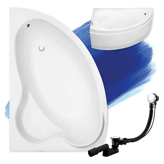Bad Land Eckbadewanne - L x B: 160 x 100 cm, Sanitäracryl, Weiß - Weiße Eckbadewanne mit passender schwarzer und verchromter Ablaufgarnitur.