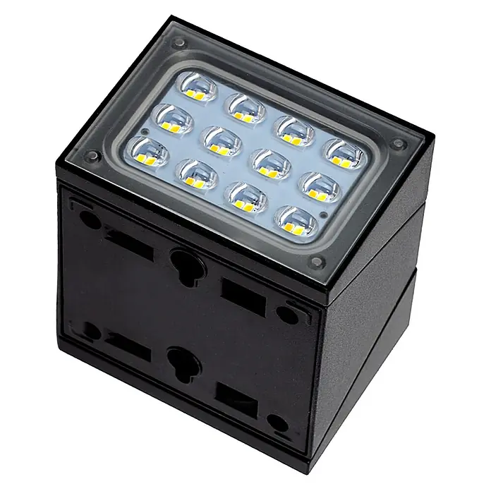 Luxula Solar-Außenwandleuchte - Schwarz, IP65, 300 lm - Schwarze rechteckige LED-Wandleuchte mit 12 LEDs und Montagelöchern.