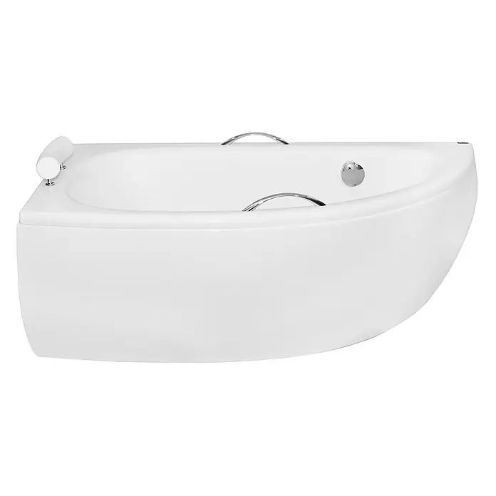 Bad Land Eckbadewanne - L x B: 150 x 70 cm, Sanitäracryl, Weiß - Weiße Eckbadewanne mit integrierter Kopfstütze, zwei verchromten Haltegriffen und Überlauf.