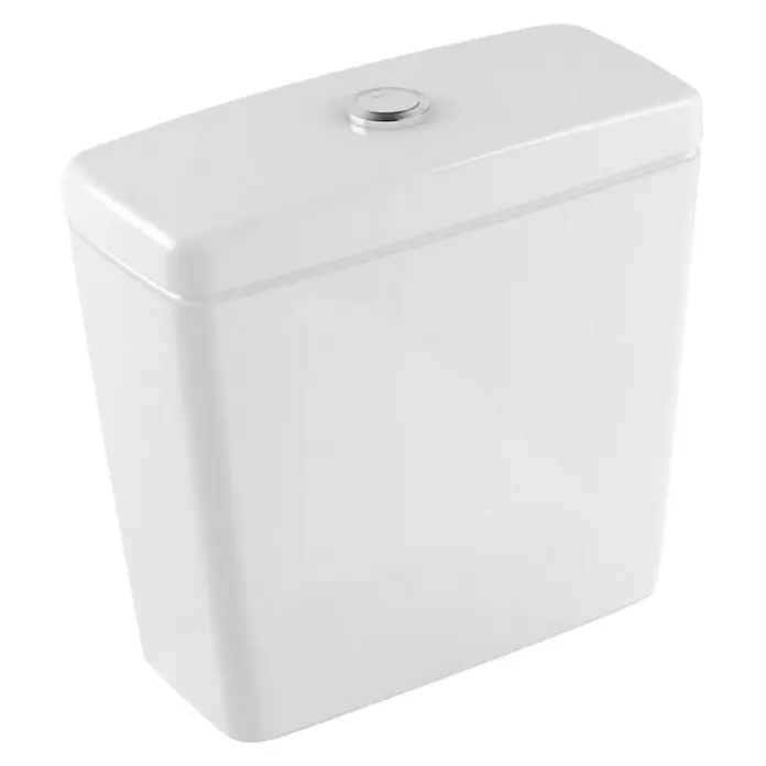 Villeroy & Boch O.novo Spülkasten - Ohne Spezialglasur, Keramik, 18 x 38,5 x 39 cm - Weißer Toilettenspülkasten mit einem runden Knopf oben. Er ist modern, kompakt und passt gut in jedes Badezimmer.