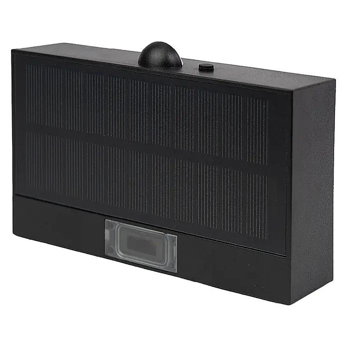 Luxula Solar-Außenwandleuchte - L x B x H: 13,7 x 3,5 x 9 cm, Schwarz, IP65, 350 lm - Schwarze solarbetriebene Licht-/Sensoreinheit mit integriertem Solarpanel.