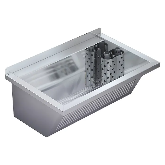 KWC Waschbecken KWC AR Waschtrog, SIRIUS, Chromstahl, 750x354x500 mm, Ablauf rechts - B x L: 36 x 82 cm, Ohne Überlauf, Edelstahl - Edelstahl-Gastronomie-Einsatz mit zwei perforierten Metallbehältern.