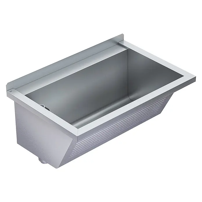 KWC Waschbecken KWC AR Waschtrog, SIRIUS, Edelstahl, 750x354x500 mm, Ablauf links - B x L: 36 x 82 cm, Ohne Überlauf, Edelstahl - Rechteckiges Edelstahl-Waschbecken mit gerippter Außenseite.