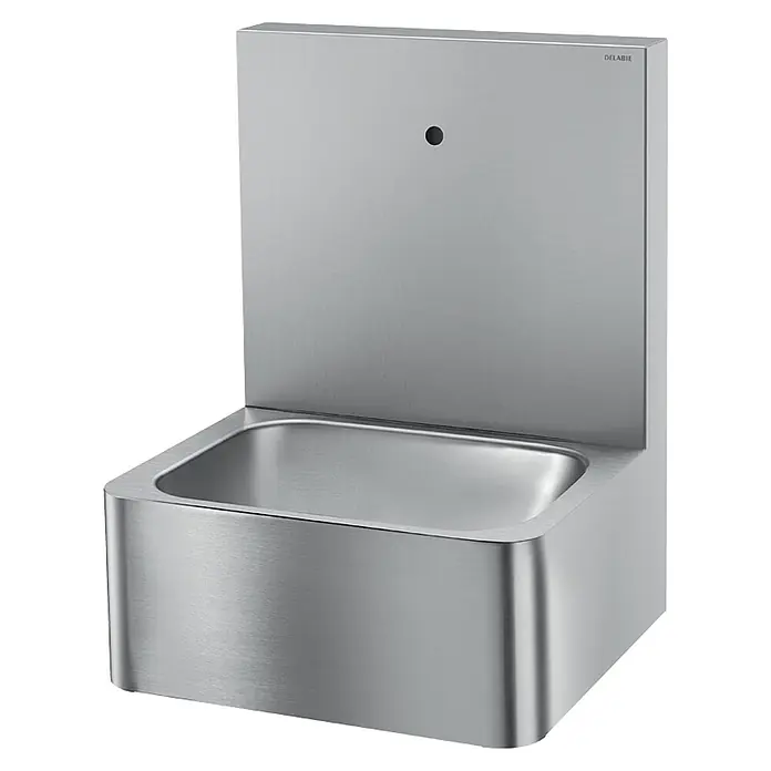 Delabie Waschbecken Delabie - Edelstahl - Wandhängendes Waschbecken aus Edelstahl mit integrierter Rückwand und Sensor.