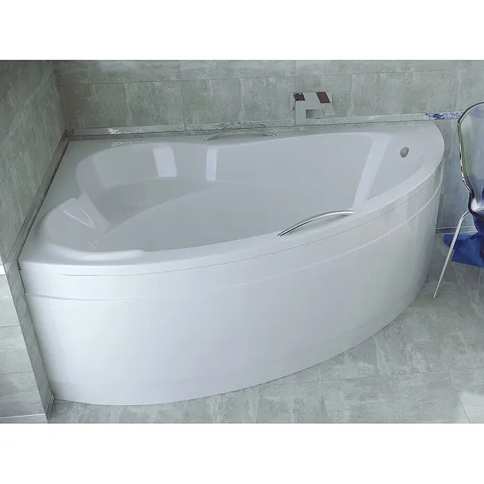Bad Land Eckbadewanne - L x B: 160 x 100 cm, Sanitäracryl, Weiß - Weiße Acryl-Eckbadewanne mit verchromten Haltegriffen.