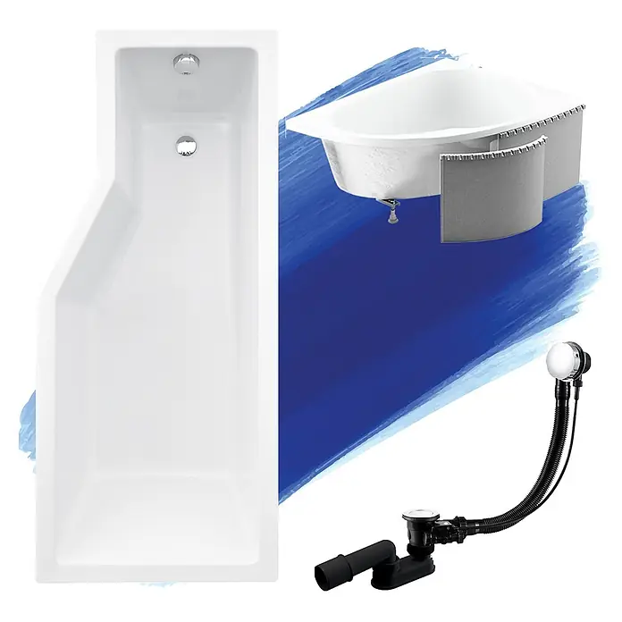 Bad Land Eckbadewanne - L x B: 170 x 75 cm, Sanitäracryl, Weiß - Weiße Rechteck- und Eckbadewannen sowie ein flexibler Wannenab- und Überlaufgarnitur.