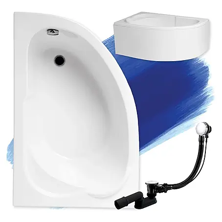 Bad Land  Eckbadewanne STANDARD Acryl-Eckwanne 130 x 85 cm links Weiß, inkl. Acrylschürze