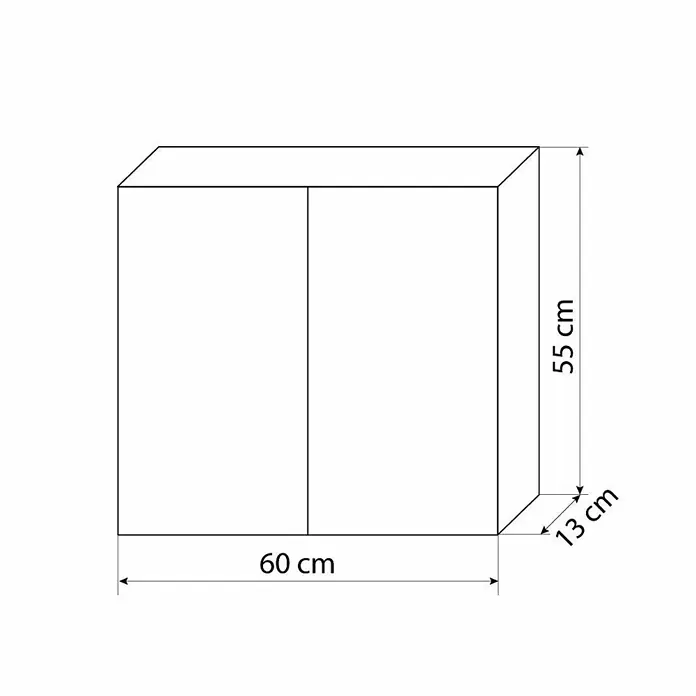 AcquaVapore Badmöbel-Set Fertigdusche Gently-1-B060-V1-F01-LED-EBox -  - Weißer zweitüriger Schrank mit den Maßen 60 cm Breite, 55 cm Höhe und 13 cm Tiefe.