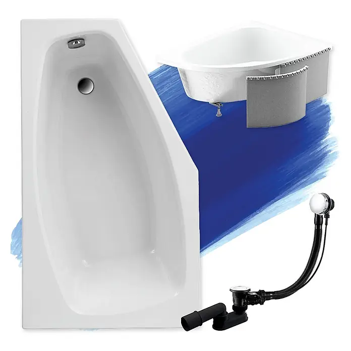 Bad Land Eckbadewanne - L x B: 140 x 80 cm, Sanitäracryl, Weiß - Weiße asymmetrische Badewanne mit Ab-/Überlaufgarnitur und flexibler Seitenverkleidung.