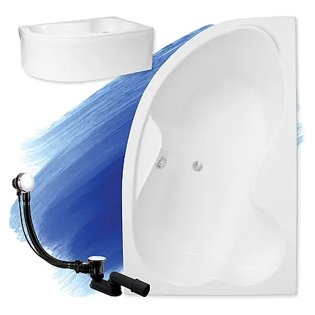 Bad Land  Eckbadewanne MEGA Acryl-Eckwanne 160 x 105 cm rechts Weiß, inkl. Acrylschürze
