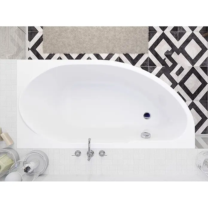 Bad Land Eckbadewanne MIKI Acryl-Eckwanne 140 x 70 cm rechts Weiß, inkl. Styroporverkleidung - Sanitäracryl, Weiß - Asymmetrische weiße Badewanne mit Chromarmatur.