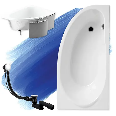 Bad Land  Eckbadewanne MIKI Acryl-Eckwanne 140 x 70 cm rechts Weiß, inkl. Styroporverkleidung