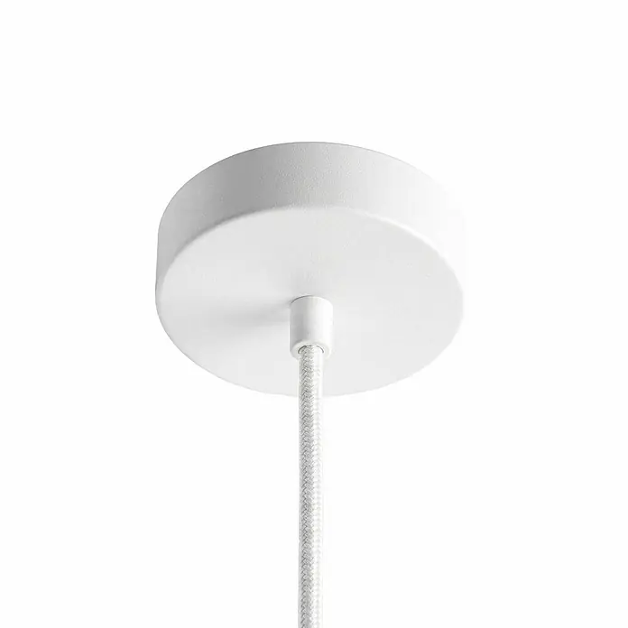 Lucande Pendelleuchte Lunja - L x B x H: 17,7 x 17,7 x 30 cm, weiß / opal, weiß, E27 - Weiße Deckenrosette mit einem weißen Textilkabel.