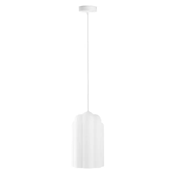 Lucande Pendelleuchte Lunja - L x B x H: 17,7 x 17,7 x 30 cm, weiß / opal, weiß, E27 - Weiße Pendelleuchte mit gewelltem Stoffschirm.