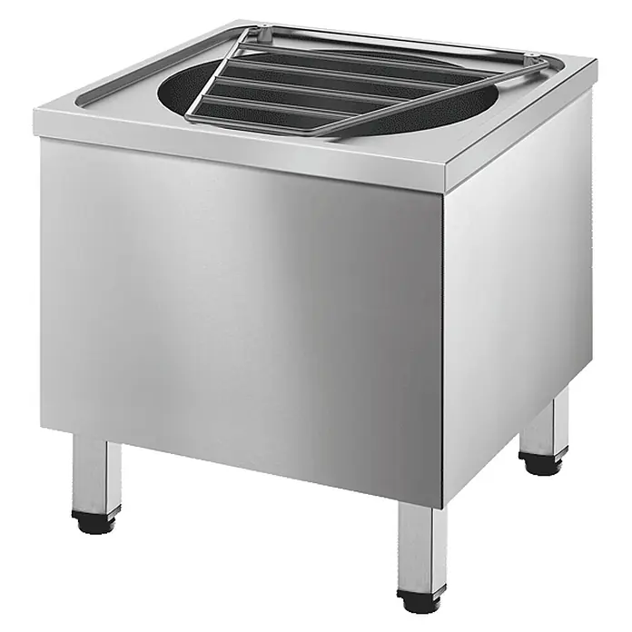 Delabie Waschbecken Delabie - Ohne Überlauf, Edelstahl - Gewerbliche Edelstahl-Fritteuse mit integriertem Frittierkorb auf vier Standbeinen.