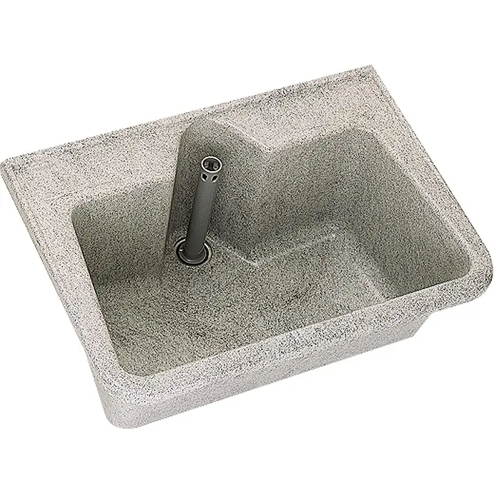 KWC Waschbecken KWC AR Mehrzweckbecken, SIRIUS, GFK, 700x320x495 mm, decorgrau - B x L: 35 x 72 cm, Hahnloch: Ohne, Edelstahl - Gesprenkeltes graues Waschbecken mit zentralem Abfluss und Überlaufrohr.