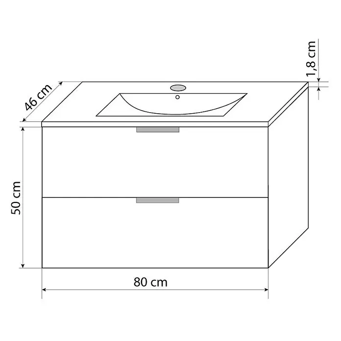 AcquaVapore Badmöbel-Set Fertigdusche Gently-2-B080-V1-F0102 -  - Weißer Wandwaschtischunterschrank mit integriertem Waschbecken und zwei Schubladen.