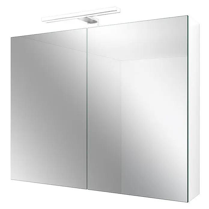 AcquaVapore Badmöbel-Set Fertigdusche Gently-3-B070-V1-F0102-LED-EBox - Gesamtbreite Badmöbel: 46 cm - Zweitüriger Spiegelschrank fürs Bad mit integrierter LED-Beleuchtung.