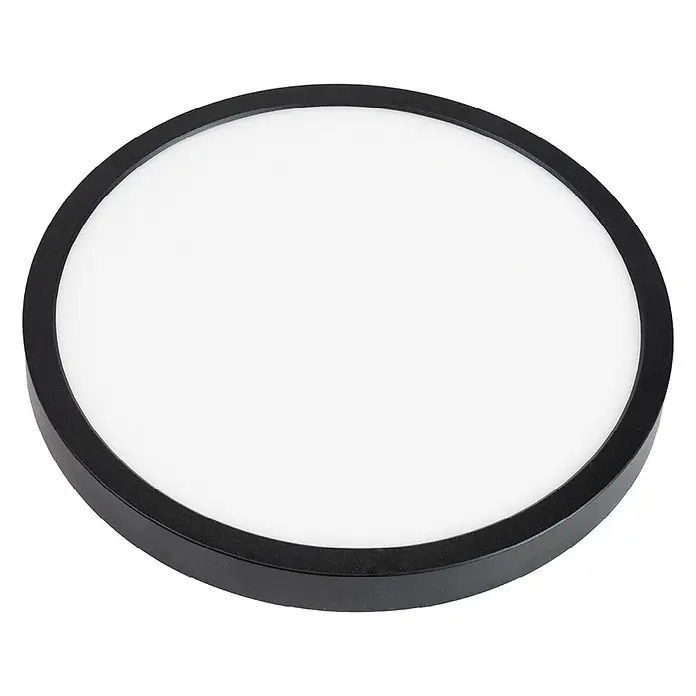 Enovalite LED-Deckenleuchte rund - 18 W, Ø x H: 21,5 x 1,95 cm, Schwarz, Schwarz, Mehrfarbig - Rundes LED-Panel mit schwarzem Rahmen und weißer Diffusorfläche.