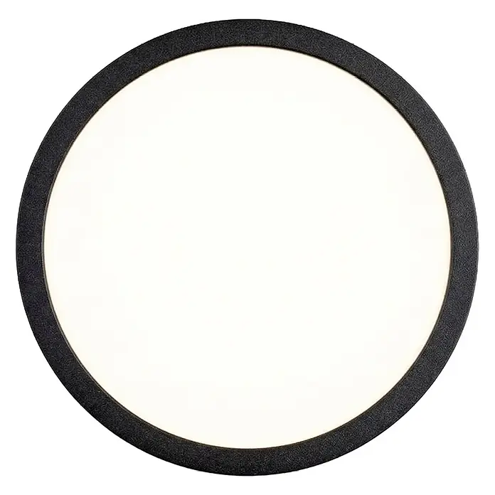 Enovalite LED-Deckenleuchte rund - 18 W, Ø x H: 21,5 x 1,95 cm, Schwarz, Schwarz, Mehrfarbig - Rundes LED-Panel mit schwarzem Rahmen und weißer Leuchtfläche.