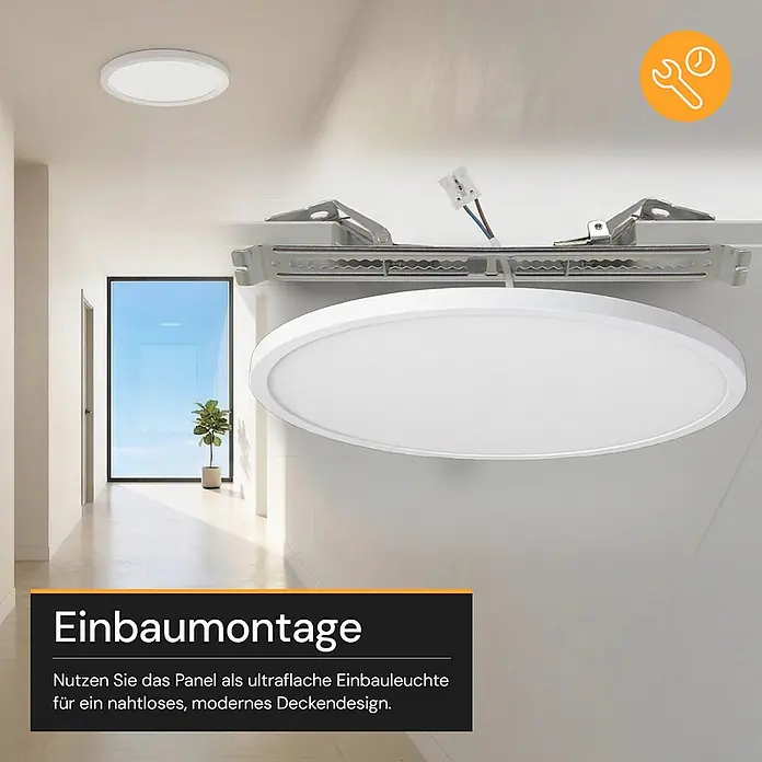 Enovalite LED-Deckenleuchte rund - 24 W, Ø x H: 29 x 1,95 cm, Weiß, Weiß, Mehrfarbig - Rundes, weißes, ultraflaches LED-Panel mit Einbaubefestigung für ein nahtloses Deckendesign.