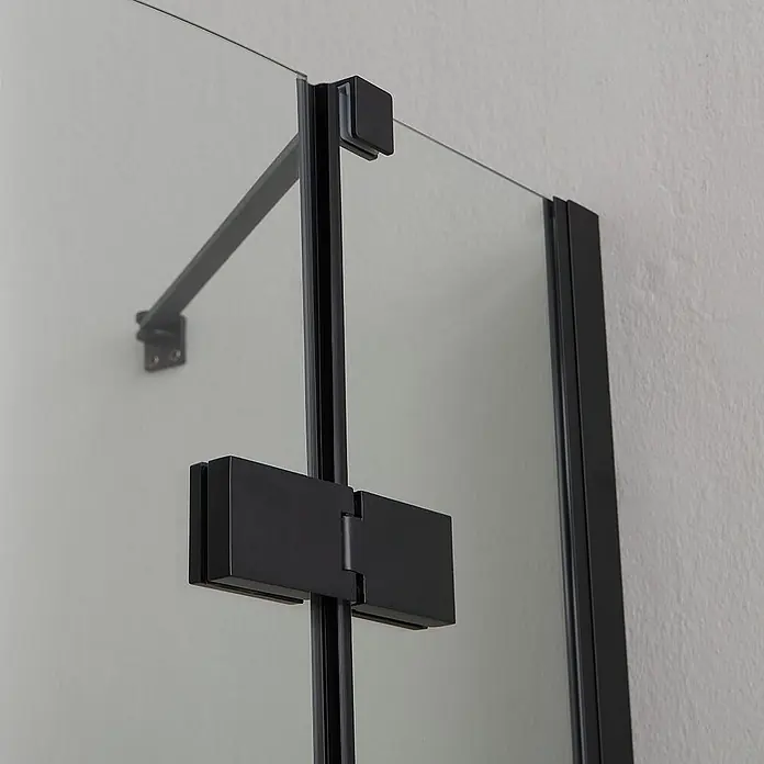 Kiamami Valentina Runddusche - 80 x 80 x 190 cm, Trasparent, Schwarz - Mattschwarze Duschkabinenbeschläge: Scharnier, vertikale Stütze und Rahmenprofil auf Klarglas.