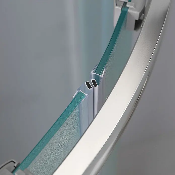 Kiamami Valentina Runddusche - 90 x 90 x 185 cm, Matt - Klare Magnetdichtung für Duschkabinentüren, verbindet zwei Glasscheiben, mit schwarzen Magnetstreifen und silbernem Griff.