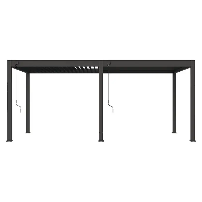 Weide Pergola Deluxe freistehend 3,6 x 5,3 m Anthrazit Aluminium - B x T: 530 x 360 cm, Farbe Gestell: Sandpapier FinishAnthrazit / RAL Farbcode 7024, Aluminium - Dunkelgraue Pergola mit verstellbarem Lamellendach und zwei Handkurbeln.