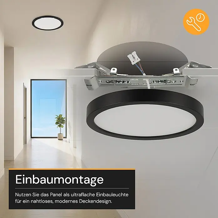 Enovalite LED-Deckenleuchte rund - 12 W, Ø x H: 16,5 x 1,95 cm, Schwarz, Schwarz, Mehrfarbig - Rundes, schwarzes, ultraflaches LED-Panel mit Montagehalterungen für den Deckeneinbau.