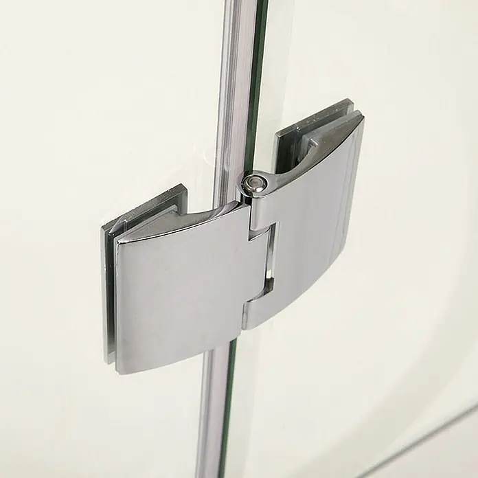 Kiamami Valentina Eckdusche - 70 x 70 x 190 cm, Transparent, Stärke: 6 mm - Poliertes Chrom-Duschglastürscharnier, sicher an einer Glasplatte befestigt.