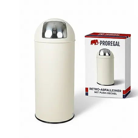 PROREGAL Mülleimer Küche Bad mit Push Klappe 70L, Abfalleimer Groß 38 Liter, Stahl Creme Weiß, Pushmülleimer Abfallsammler mit Pushdeckel, Müllbehälter, Müllsammler, Abfallbehälter