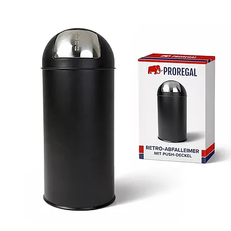 PROREGAL Mülleimer Küche Bad mit Push Klappe 70L, Abfalleimer Groß 38 Liter, Stahl Matt Schwarz, Pushmülleimer Abfallsammler mit Pushdeckel, Müllbehälter, Müllsammler, Abfallbehälter