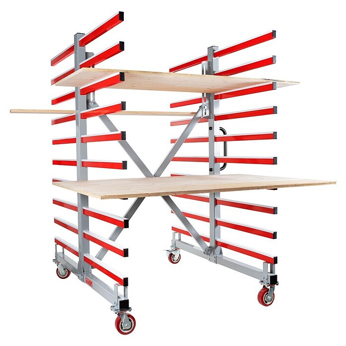 Holzmann Regalwagen TAW70DUO (H x B x T: 193 x 136 x 150 cm, Traglast pro Träger: 45 kg, Grau/Rot) | BAUHAUS
