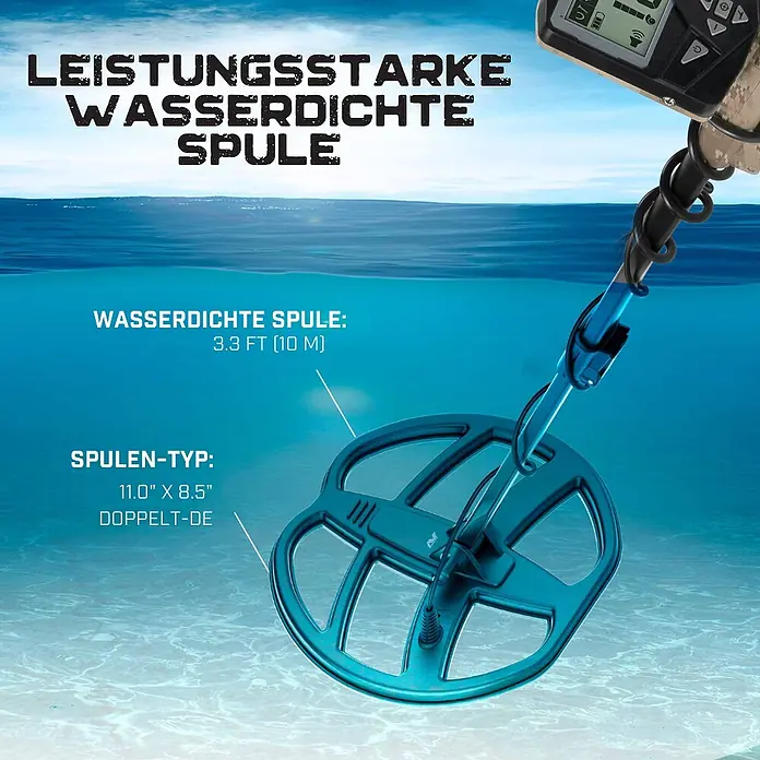 Minelab Metalldetektor X-TERRA Voyager Tactical - 2 Akkus, L x B x H: 220 x 330 x 1.450 mm - Leistungsstarke 11x8.5" Doppel-D wasserdichte Metallsuchspule unter Wasser, bis 10m Tiefe nutzbar.