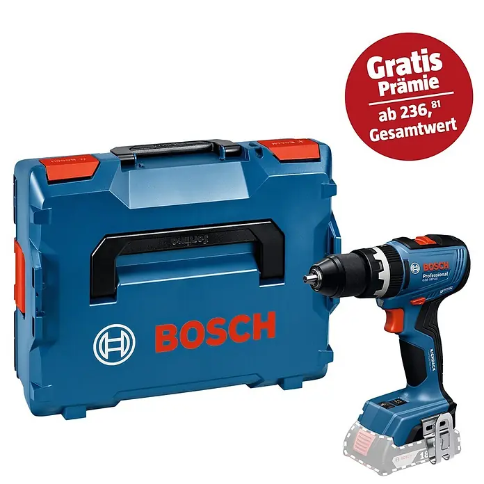 Bosch Professional AMPShare 18V Akku-Schlagbohrschrauber Pro Heavy Duty GSB 18V-65 - 18 V, Ohne Akku, 76 Nm - Blaue Bosch Professional GSB 18V-65 Akku-Schlagbohrmaschine mit passendem blauem Systemkoffer.