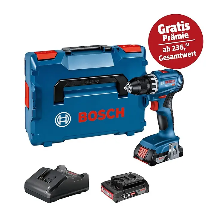 Bosch Professional AMPShare 18V Akku-Bohrschrauber GSR 18V-45 PRO 2X2,0AH - 18 V, 2 Akkus, 45 Nm, L-Boxx, 2 Akkus - Blauer Bosch Akku-Bohrschrauber-Set mit Bohrmaschine, Transportkoffer, Ladegerät und 18V Li-Ion Akku.
