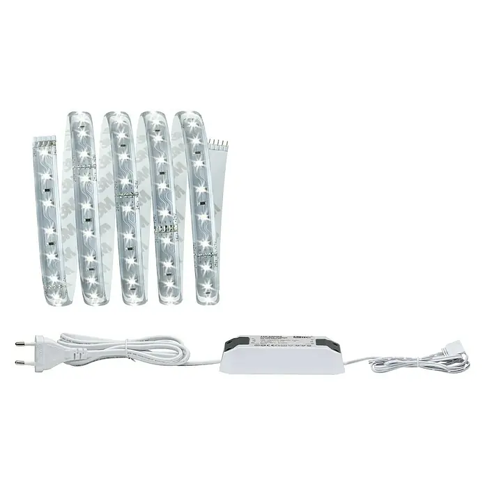 Paulmann MaxLED 500 LED-Band Basisset beschichtet - Länge: 1,5 m, Lichtfarbe: Tageslichtweiß, 8,5 W, 825 lm - LED-Streifen mit Netzteil und Stecker. Das LED-Band ist mit 3M-Klebeband ausgestattet und bietet eine einfache Installation für flexible Beleuchtungslösungen.