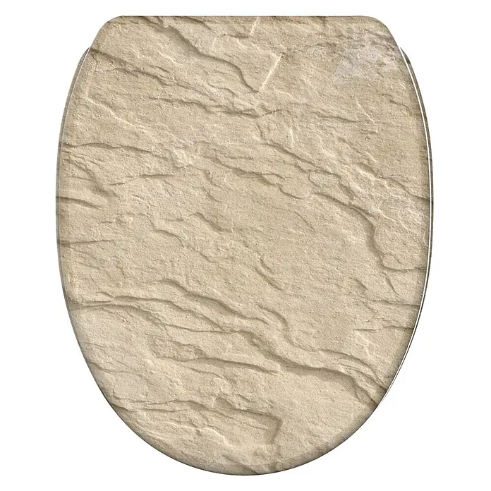 SANILO WC-Sitz Sand Stone mit Schnellverschluss - MDF, Braun, Mit Absenkautomatik - Hellbeiger Toilettensitz mit Sandsteinoptik.