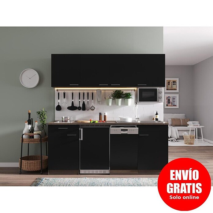 Respekta Cocina (195 cm, Con placa vitrocerámica, Negro)