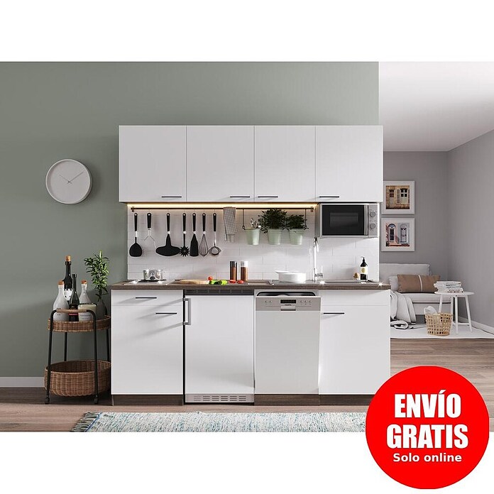 Respekta Cocina (195 cm, Con placa de dos fuegos, Blanco)