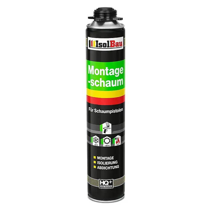 IsolBau Bauschaum 1 x Montageschaum 750 ml - 750 ml - IsolBau Montageschaumdose, schwarz mit farbigem Etikett, für Schaumpistolen. Zum Montieren, Isolieren und Abdichten.