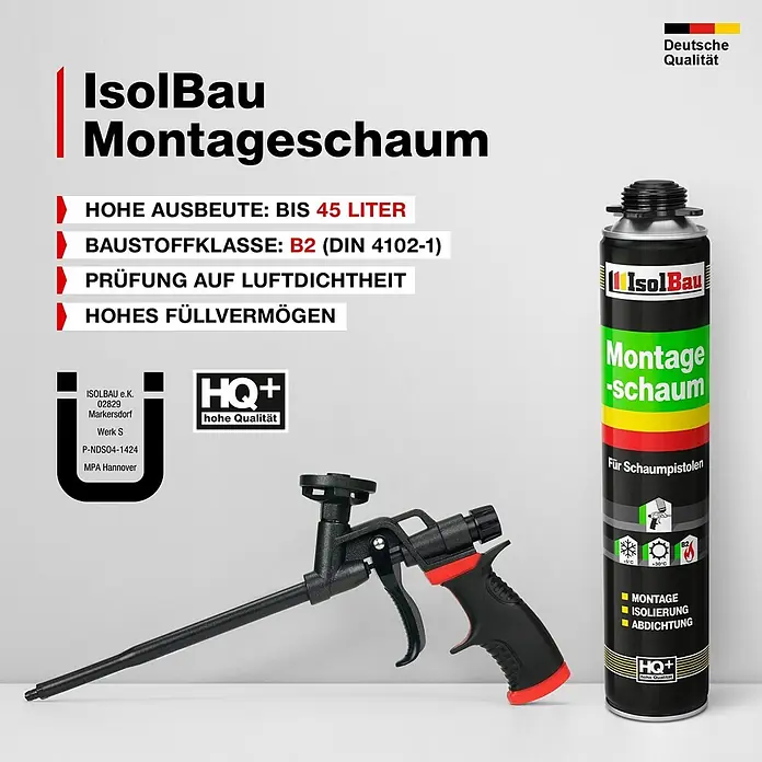 IsolBau Bauschaum 1 x Montageschaum 750 ml - 750 ml - IsolBau Montageschaumdose und Schaumpistole für Bauarbeiten.