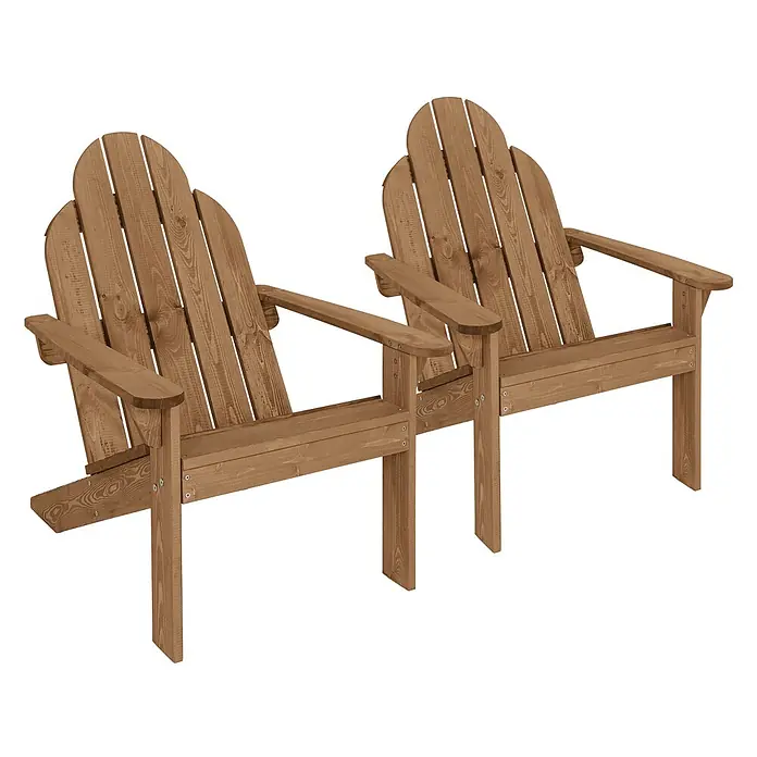 ECD Germany Gartenstuhl Braun aus Tannenholz Massiv Holzstuhl Gartensessel Relaxstuhl Outdoor - Tanne, Klappbar, Braun - Zwei braune Holz-Adirondack-Stühle für bequeme Entspannung im Freien.