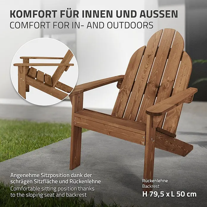ECD Germany Gartenstuhl Braun aus Tannenholz Massiv Holzstuhl Gartensessel Relaxstuhl Outdoor - Tanne, Klappbar, Braun - Brauner Holz-Adirondack-Stuhl mit bequemer, geneigter Form für entspannte Stunden im Freien.