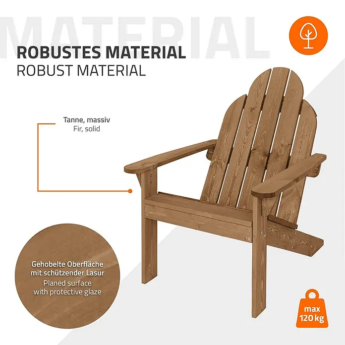 ECD Germany Gartenstuhl Braun aus Tannenholz Massiv Holzstuhl Gartensessel Relaxstuhl Outdoor - Tanne, Klappbar, Braun - Robuster Adirondack-Stuhl aus massivem Tannenholz mit Schutzlasur, belastbar bis 120 kg.
