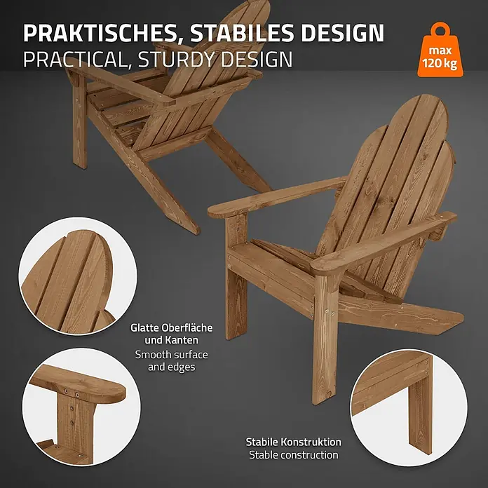 ECD Germany Gartenstuhl Braun aus Tannenholz Massiv Holzstuhl Gartensessel Relaxstuhl Outdoor - Tanne, Klappbar, Braun - Praktischer, robuster Adirondack-Stuhl aus Holz mit glatten Oberflächen und stabiler Konstruktion.