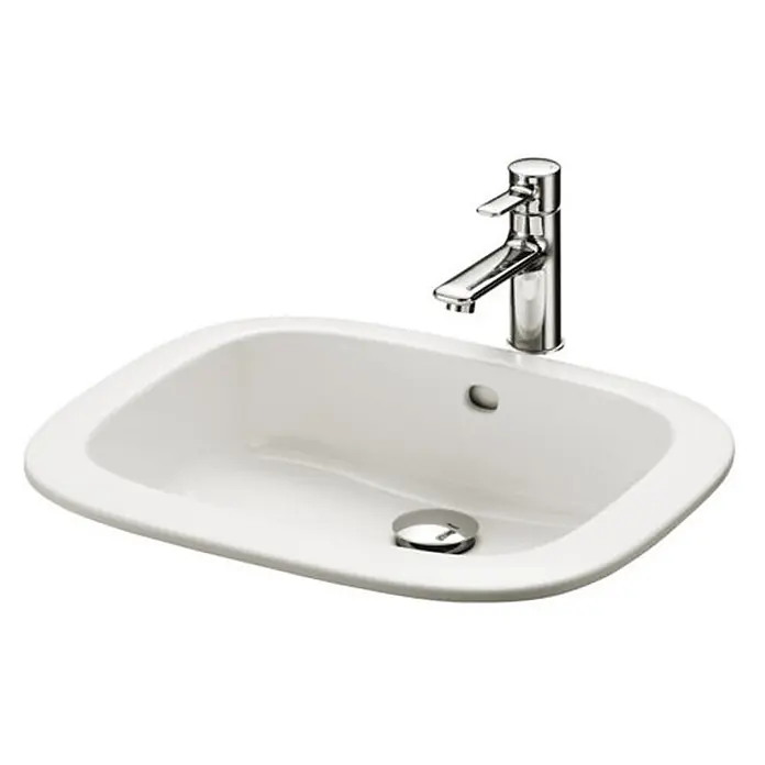 TOTO Einbauwaschbecken - 264 x 579 cm - Weißes Keramik-Waschbecken mit Chrom-Einhebelarmatur und Abflussstöpsel.